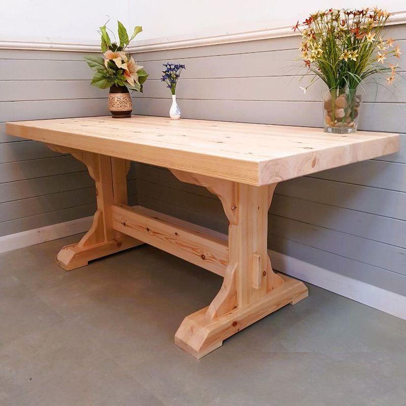 Redwood Pine Dining Table Fully Assembled Delivery